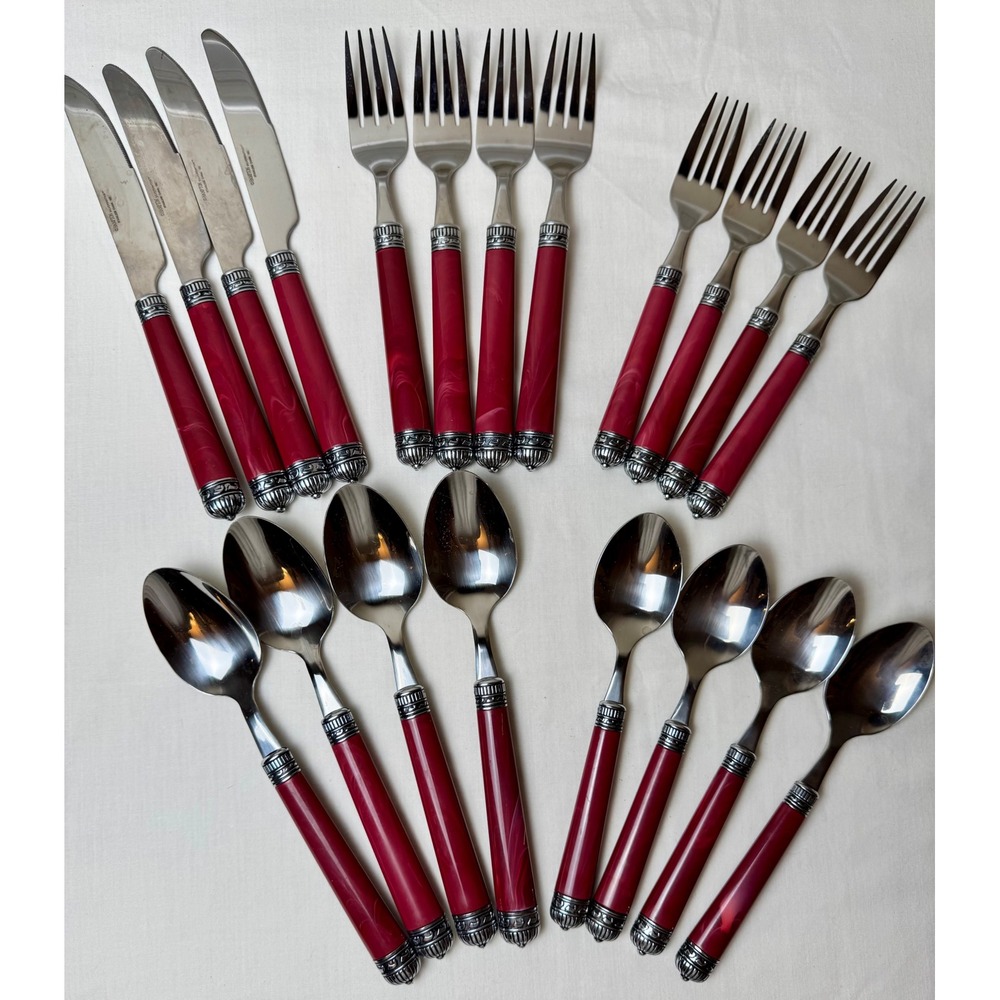 Hampton Silversmiths 20pc Flatware Set Red Marbled Resin Handle Stainless Steel